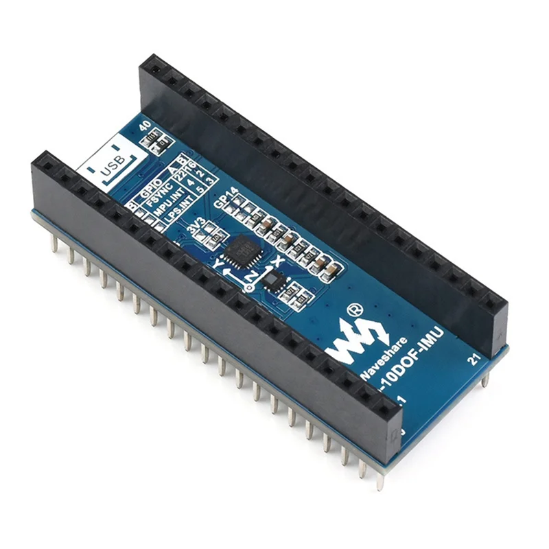 Фото Плата разработки Waveshare Pico 10DOF ру для Raspberry Pi Pico RP2040, 10-осевая плата расширения датчика MPU9250 №4