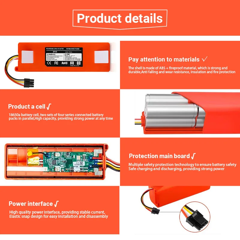 100% NEW 9800mAh 14.4V 6.5Ah li-ion Battery Vacuum Cleaner accessories for xiaomi mi robot Robotics cleaner roborock S50 S51 T4