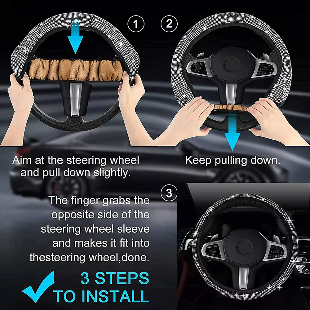 

Car accessories 2022 NEW Car Rhinestones Steering Wheel Cover With Crystal Diamond Sparkling Car Suv Steering Wheel Protector Fi