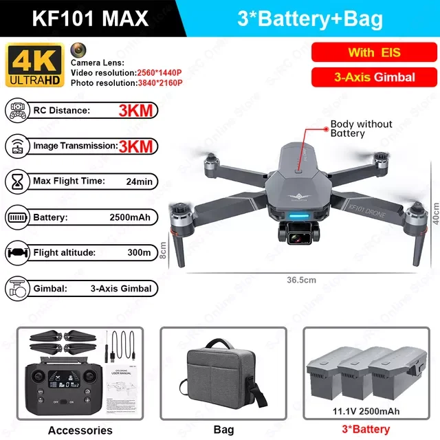 

KF101 Max GPS Drone 4K Professional HD Camera 5G Wifi FPV Dron 3-Axis Gimabal Brushless Foldable RC Quadcopter VS SG906 Max Pro2