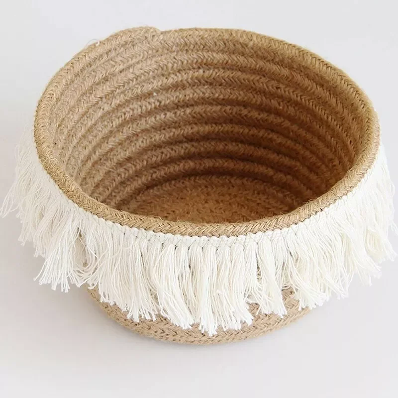 

2023New Rope Storage Baskets Weaving Nordic Home Sundries Baby Toys Candy Tassels Storages Basket Desktop Small Organizer Box Ho