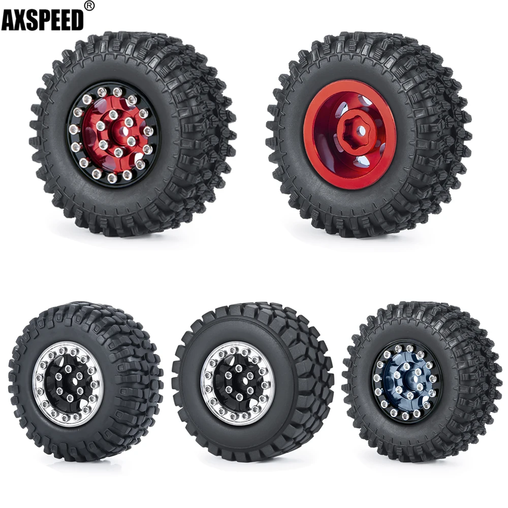 

AXSPEED 4Pcs 1.0" Beadlock Wheel Rims & Tires 50mm 54mm for 1/24 Axial SCX24 90081 AXI00001 002 004 005 006 RC Crawler Car