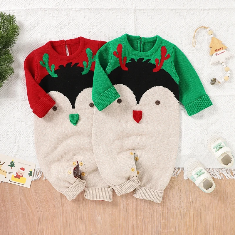 

Рождественский Комбинезон для маленьких девочек и мальчиков Txlixc, Вязаный комбинезон с длинным рукавом и круглым вырезом, с мультяшным прин...