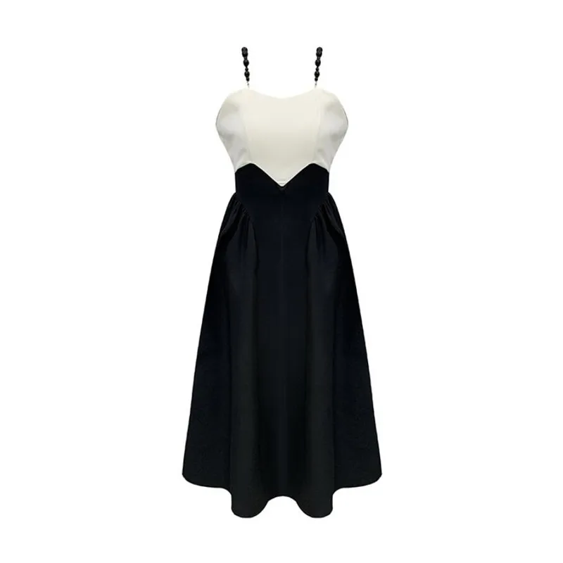 

Black And White Spell Color Boutique Party Dresses For Women Elegant Beading Strap Sleeveless A Line Dress Robes q98