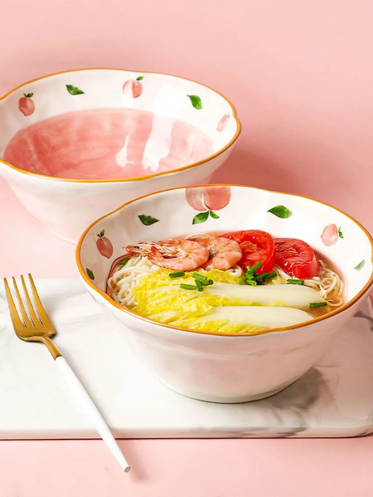 

Household Large Ceramic Bowl Bubble Noodles Color Painting Pattern Kitchen Supplies Creative Tableware Practical New Style Home