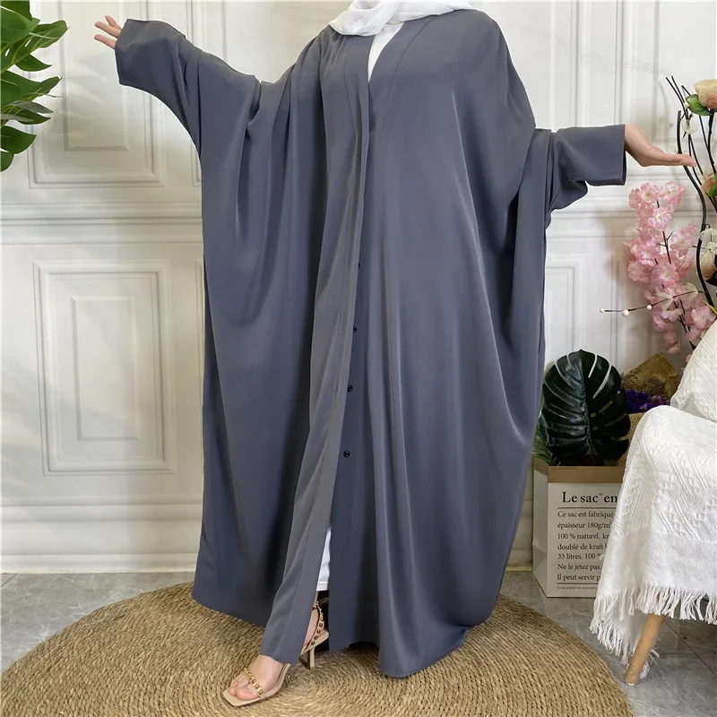 

Wepbel Dubai Abaya Women Open Abaya Islamic Clothing Ramadan Caftan Robe Batwing Sleeve Solid Color Lace-up Button Cardigan Robe