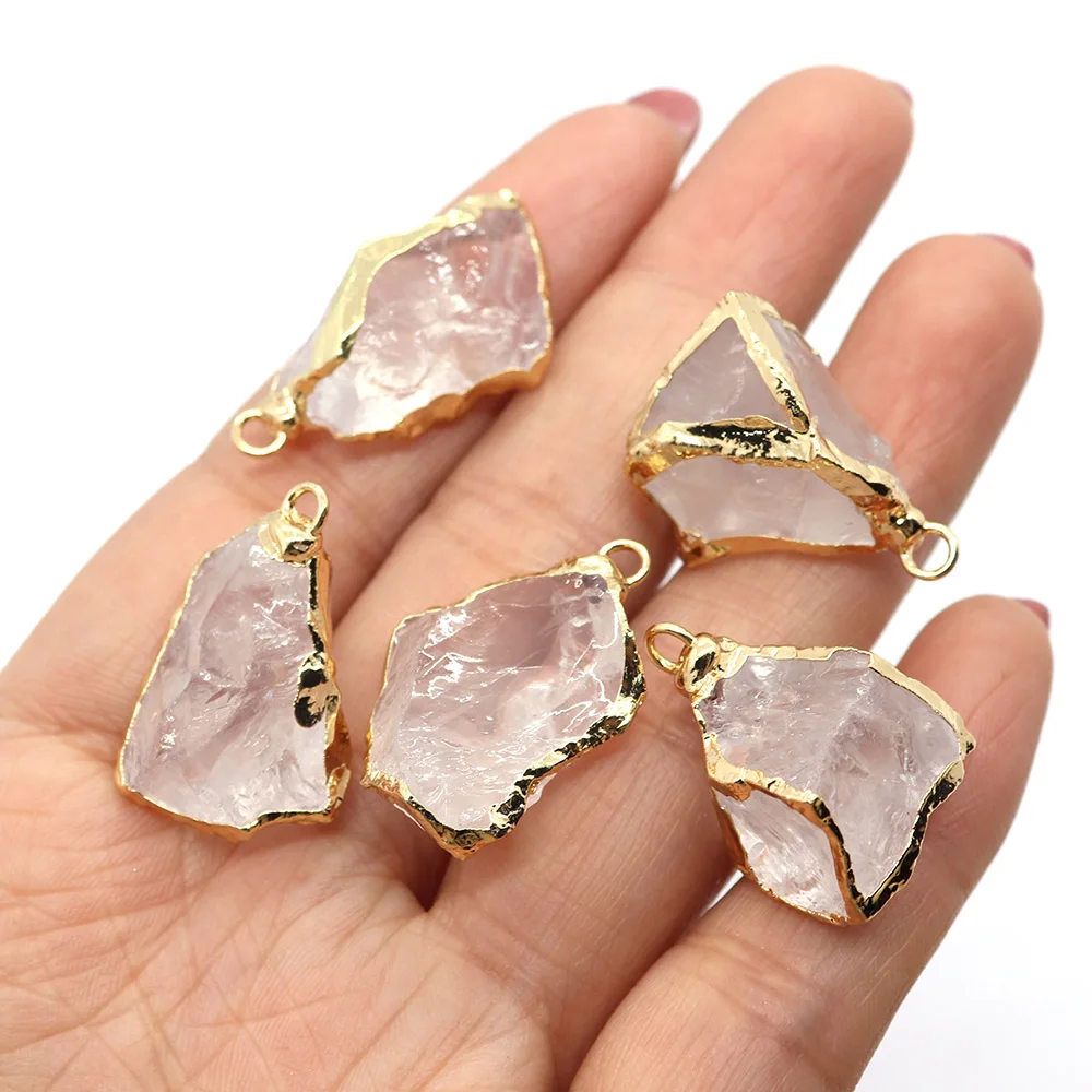 

Natural Stone Irregular White Crystal Pendant 15-30mm Plating Edge Charm Fashion Jewelry Making DIY Necklace Earring Accessories