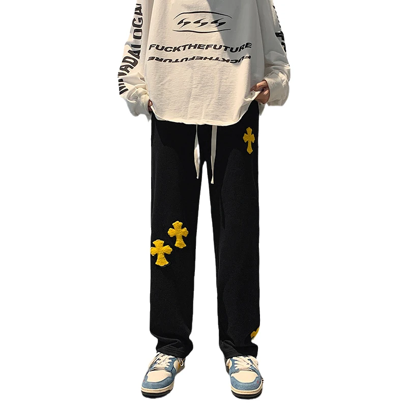 

Spring and Autumn Casual Pants Men's Brand Clothing Straight Loose Pants Trend Embroidered Patch Street Wear повседневные брюки