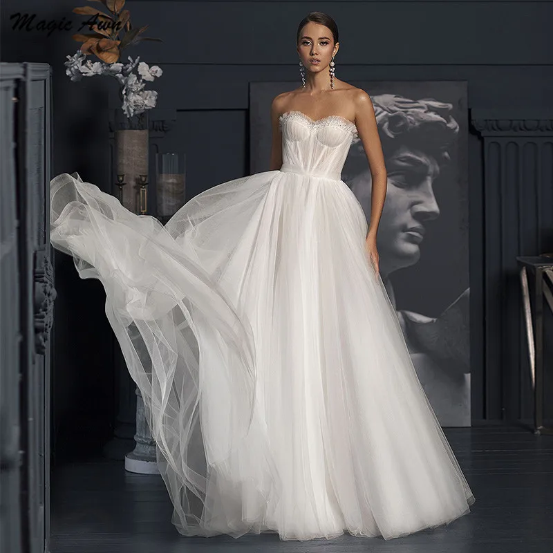 Женское винтажное свадебное платье Magic Awn ТРАПЕЦИЕВИДНОЕ ПЛАТЬЕ из фатина с