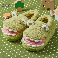 2022 new korean cartoon childrens home slippers autumn winter ceative dinosaur bags with cotton shoes for kids furry slides