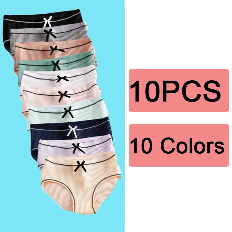 10PCS Women Panties Underwear Cotton Panties for Women Mid-Rise Solid Briefs Plus Size Lingerie Breathable Women's Underpants
