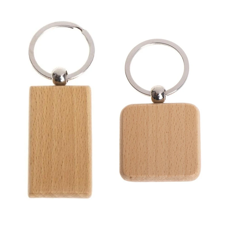 

110Pcs Blank Square Wooden Keychain DIY Key Tag Gift, 60 Pcs 40 X 40Mm & 50 Pcs 55 X 31Mm
