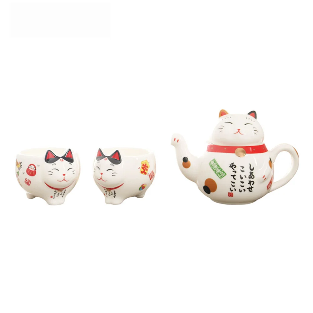 

Керамический чайник Plutus Cat, 3 шт./лот, 1 чайник, 2 кружки, Мультяшные чашки с милым котом удачи, чайники, наборы кружек для кофе и молока, чайник д...
