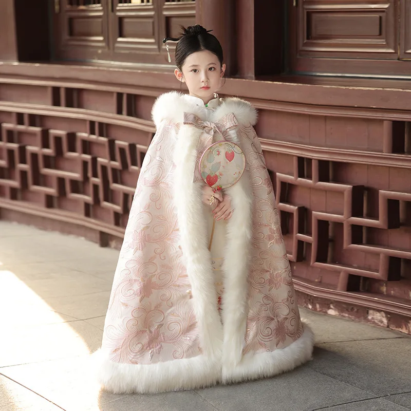 Новое зимнее толстое теплое пальто Hanfu плащ с капюшоном милая ветрозащитная