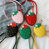 pu leather girls rivet coin purse lovely princess strawberry crossbody bag cute childrens accessories mini shoulder bags