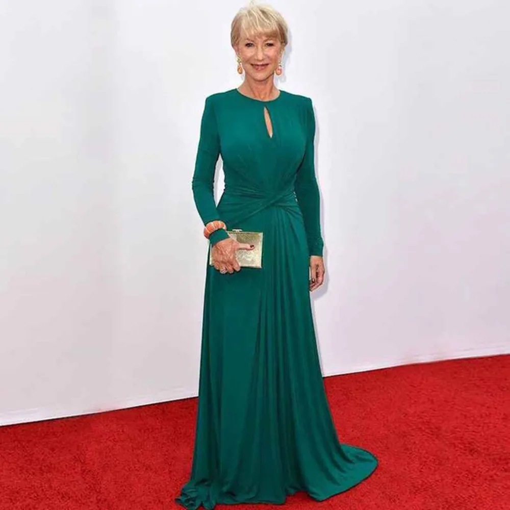 

Sexy New Mother of Bride Dresses Plus Size Long Sleeve hwlf High Bride/Groom Dresses Outfits Green Robe de Soiree Formal Dress