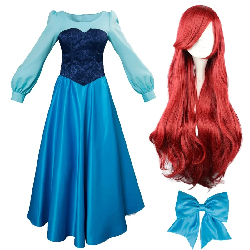 

Cartoon Movie Mermaid Princess Cosplay Women Blue Skirt Dresses Halloween Party Clothes For Ladies Role Play Fashion New