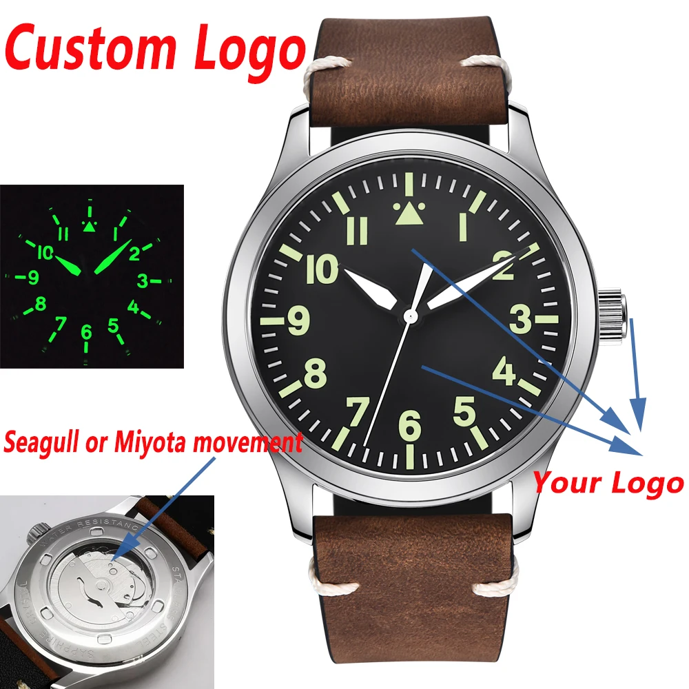 DIY Custom Logo 42MM Green/White Numbers Sapphire Men Watch Automatic Luxury Clock Luminous Self Wind Mechanical Wrist Watches