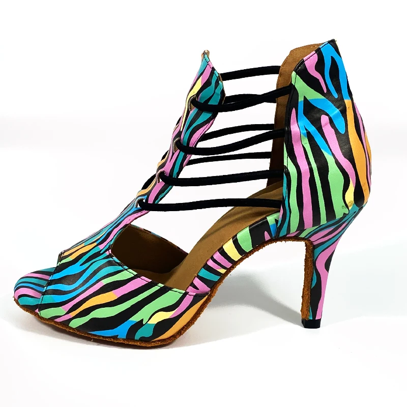 Indoor Outdoor Dance Shoes Colorful Leather 2022 Latin Dance Shoes Women High Dance Heels Zapatos de baile 8.5cm 3inch Heels