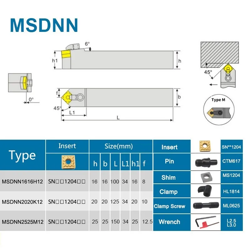 Токарные инструменты MSDNN1616H12 MSDNN2020K12 MSDNN2525M12 твердосплавные вставки SNMG12 токарный