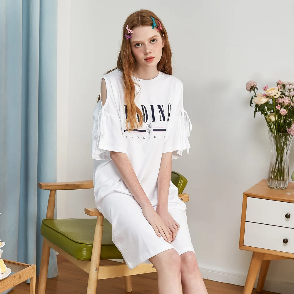 

Платья Metersbonwe с буквенным принтом, летние платья из 100% хлопка с рукавами-бабочками, женское Простое Платье До Колена