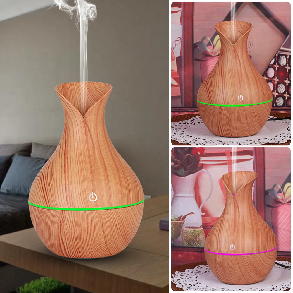 

USB Intelligent Induction Wood Grain Humidifier Deep Moisturizing Ultrasonic Aroma Mist Maker LED Essential Oil Diffuser