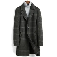 22 Fall Winter Woolen Coat Men's Jacket Medium Plaid Double-sided Wool Jacket for Men Chic Woolen Clothes Thick Chaqueta Hombre