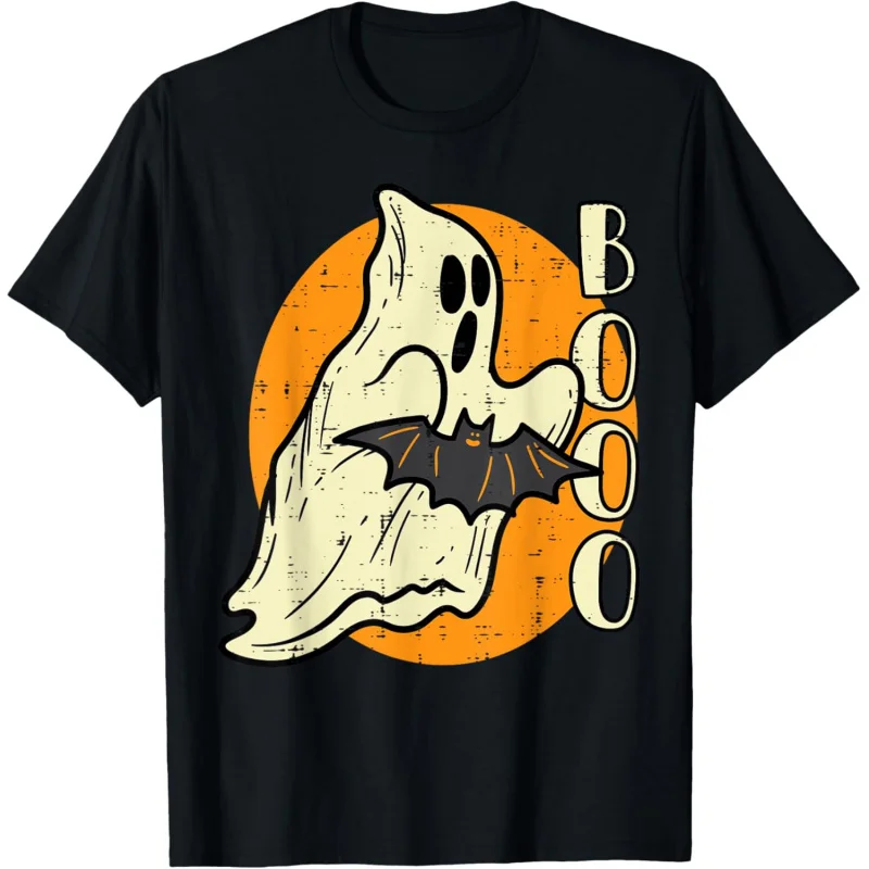 Мужская и женская одежда Boo Ghost Bat Retro Fun на Хэллоуин черная футболка
