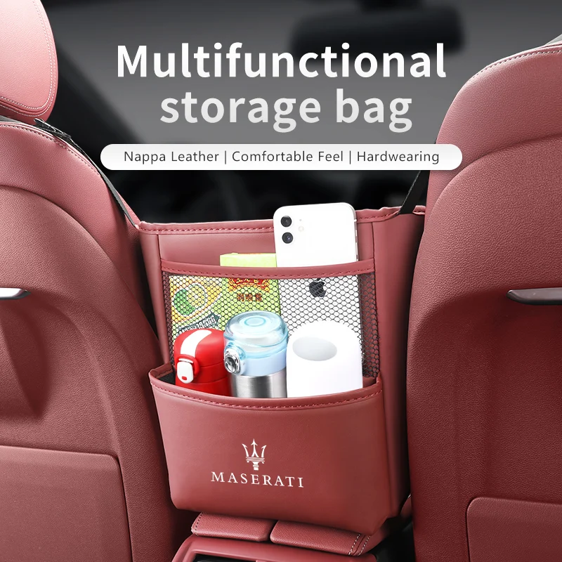 

Car Storage Bags Organizer Leather Car Seat Middle Hanger Storage Bag Multi-Pocket for Maserati Ghibli GranTurismo Quattroporte