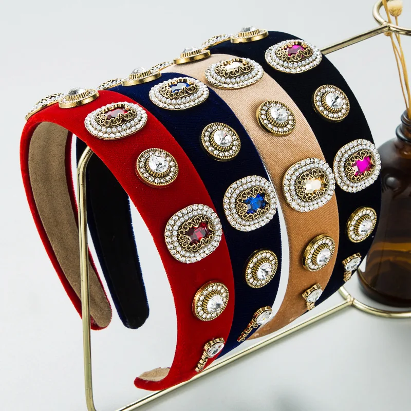 

Повязка на голову в стиле барокко Стразы модные геометрические аксессуары для волос в стиле ретро Блестящие кристаллы широкие края повязки...