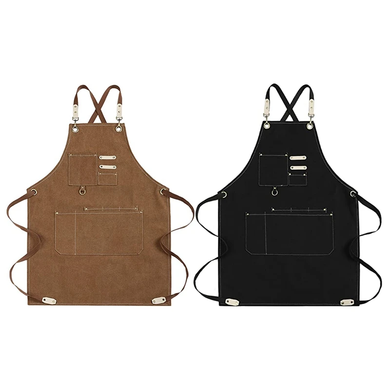 

Chef Apron Water Resistant Canvas Cross Back Adjustable Apron For Men Women