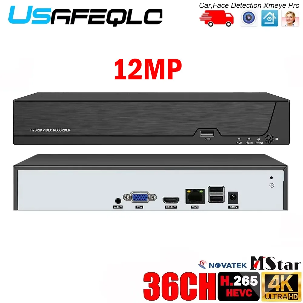 USAFEQLO Металлический сетевой видеорегистратор 10/16/32/36CH H.265