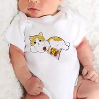 simple casual harajuku o neck baby girl boy onesie cat snacks cartoon graphics popular summer short sleeve newborn romper