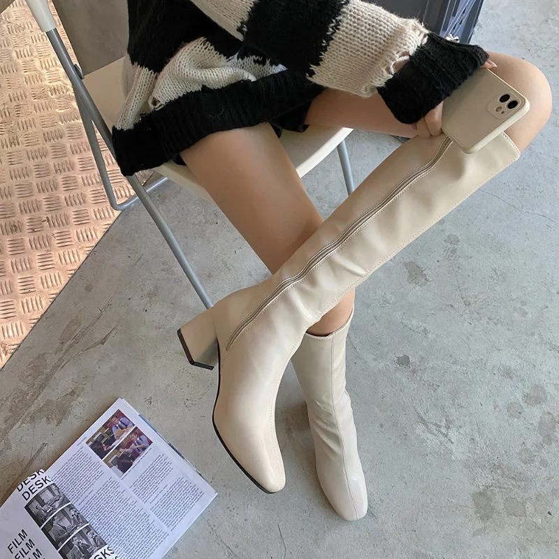 

Women's Warm Boots Women's Knee Short Boots Women's Shoes Thick Sole Leather Soft Zipper Women's Winter 2023 New Botas Mujer