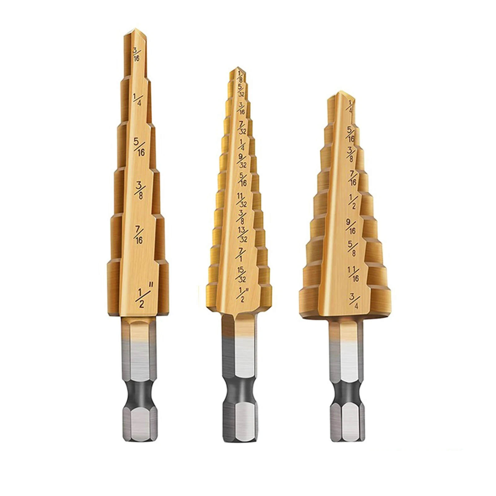 

Step Drill Bit Set for Metal 3 Pcs High-Speed Steel Drill Bit Set HSS Multiple Hole Drilling Plastic Wood Metal Tool Accessories