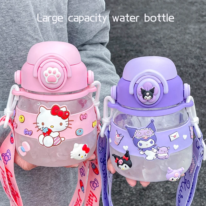 

Sanrio Hello Kitty Cinnamoroll Straw Cup Water Bottle Kuromi Summer Cute High Value 750ml Portable Anti-fall for Sports Travel
