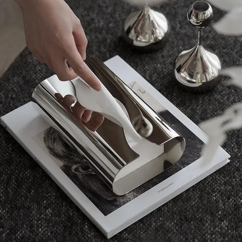 

Creative Metal Drawer Stainless Steel Tissue Box Paper Drawer For Living Room Coffee Table Plastic Arts Flowing Water Artwork