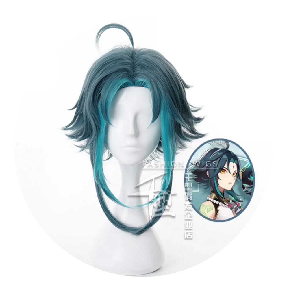 

Game Genshin Impact Xiao Wig Cosplay Short Light Green Heat Resistant Hair Cosplay Costume Anime Wigs Cosplay Props
