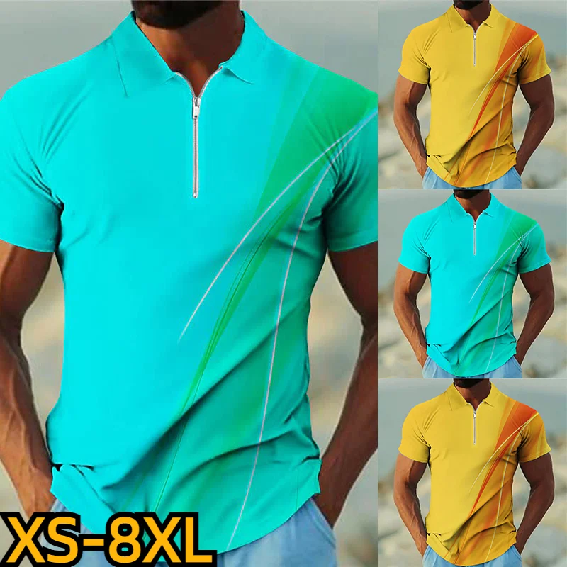 

Men's T-shirt Zipper POLO Shirt Men's New Top Fashion Lapel Short Sleeve Tie-dyed Printed T-shirt Summer Casual Pullover XS-8XL
