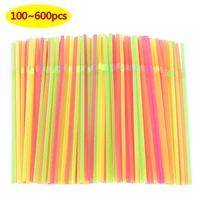 100 600pcs colorful disposable plastic straws neon bendable cocktail drinking straw wedding birthday party christmas supplies
