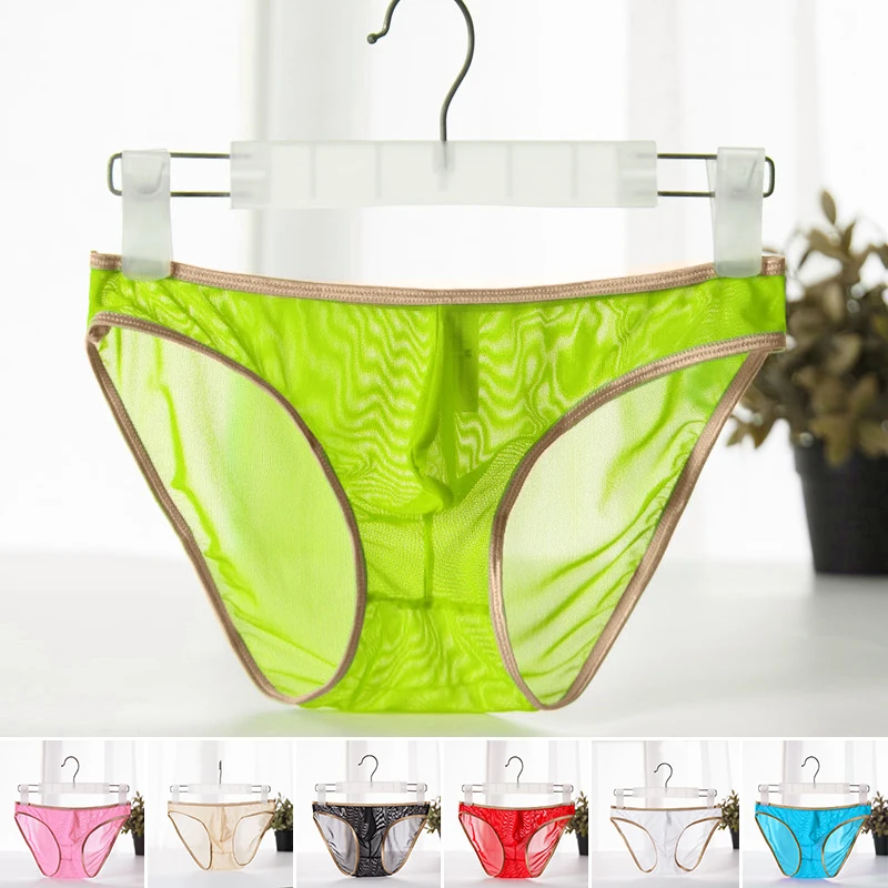 Men Underwear Sexy Low Waist Bikini Slip Homme Thin Breathable Mesh Classic Basics Briefs U Convex Pouch Lingerie Underpants