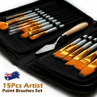 new 15 pcs paint brush set oil watercolor gouache painting pop up carrying case palette knife and sponge art supplies stationery