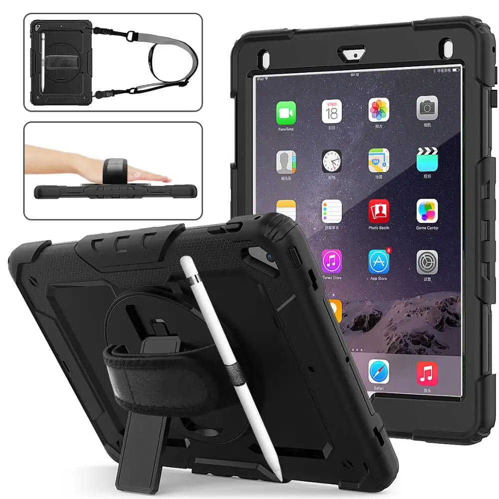 

Universal Though Rugged Case for ipad air 2 6th 5th gen pro 9.7 inch Hand Strap cases with Kickstand Stand and Shoulder Strap