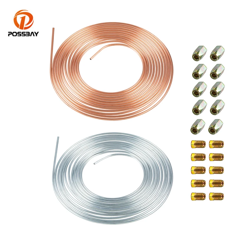 

Car Copper Brake Pipe Hose 25ft Line Roll Tube Piping Joint Union 3/16" OD 20 Nuts Fitting Accessoires