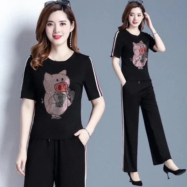 Модный повседневный спортивный костюм женский летний свободный крой большие