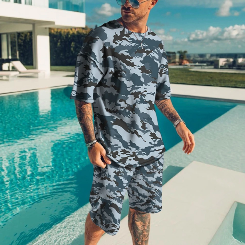 

3D Printed Men'S T-Shirt Set Camouflage Tracksuit 2 Piece Oversized Casual Fashion O-Collar T-Shirt Short Sleeve + Shorts 6XL