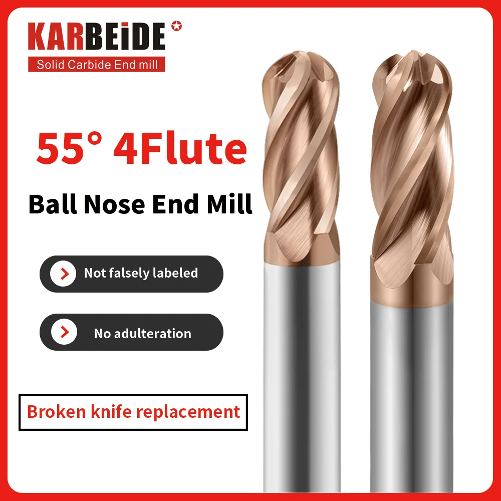 

Карбидные сферические концевые фрезы KARBEIDE с 4 канавками с покрытием ТИЗИН, для фрезерования легированной стали, закаленной стали, металла и т. д.