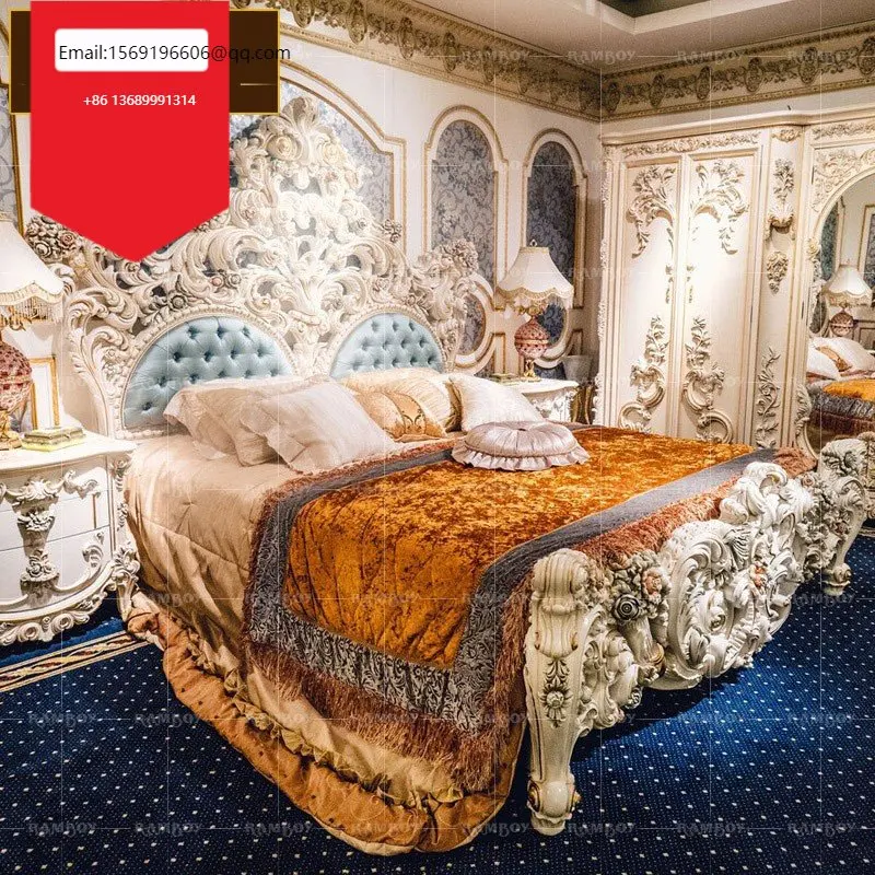 

European Court furniture painted Bed French villa master bedroom double bed 1.8m cloth bed luxury princess bed