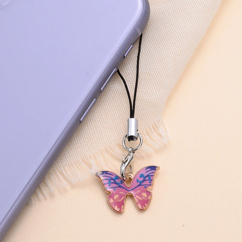 1Pcs Metal Colorful Animal Butterfly Mobile Phone Pendant Lanyard Ladies Anti-Lost Key Chain Gifts Accessories Decoration