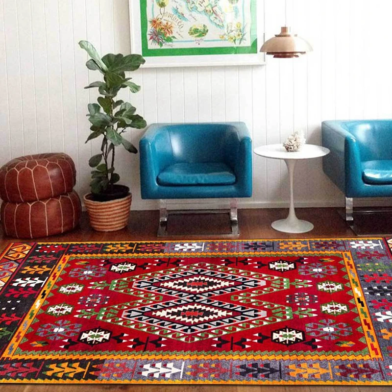 

Ретро богемное искусственное персидское красное этническое стиле для гостиной, дивана, стола, нескользящий напольный коврик, коврики для спальни, прикроватной зоны